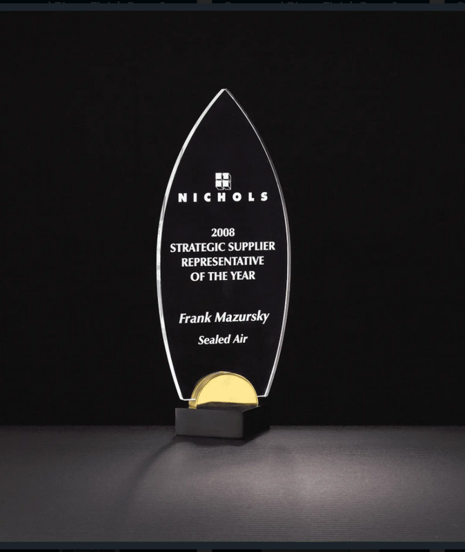Flame Acrylic Award on Black and Gold Metal Base