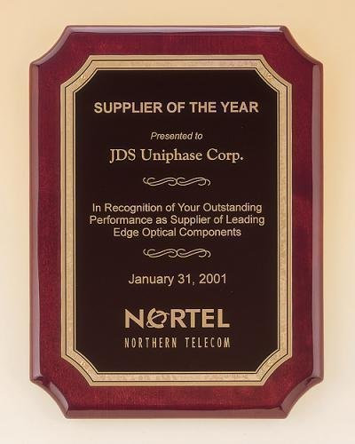 Notched Rosewood Plaque with Textured Brass Plate