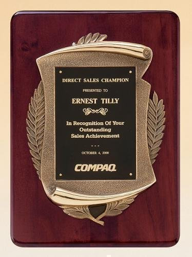 Rosewood Piano Finish Plaque with Antique Bronze Casting
