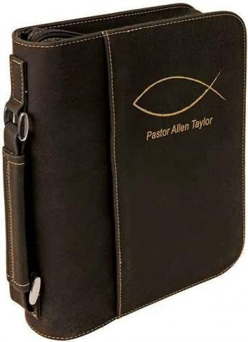 Leatherette Book/Bible Cover with Handle and Zipper -Black