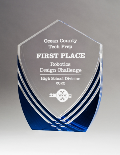 Shield Series Clear Acrylic with Polished Lines and Blue Metallic Accent