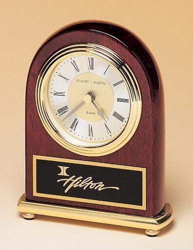 Rosewood Piano Finish Desk Clock on a Brass Base