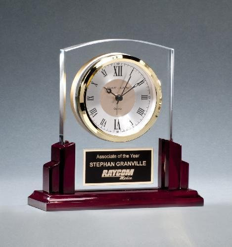 Glass Clock with Rosewood High Gloss Base
