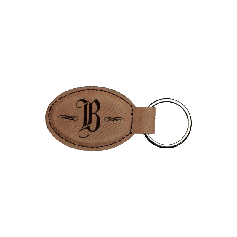 Leatherette Oval Keychain -Dark Brown