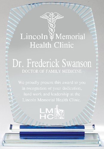 Crystal Rectancle Scalloped Aurora Blue Award on Blue Crystal Base