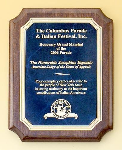 Notched Walnut Plaque with Blue Brass Plate