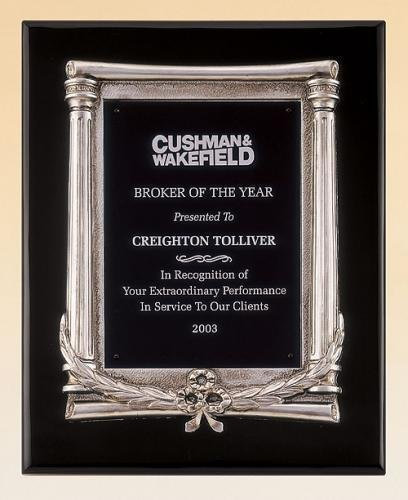 Black Piano Finish Plaque with Antique Silver Frame Casting