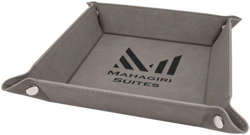 Leatherette Folding Snap-Up Tray with Silver Snaps -Gray