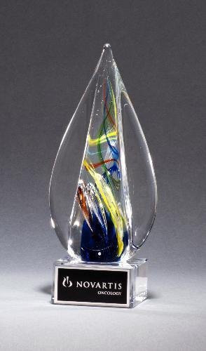 Flame-Shaped Art Glass Award Clear Glass Base