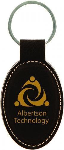 Leatherette Oval Keychain -Black