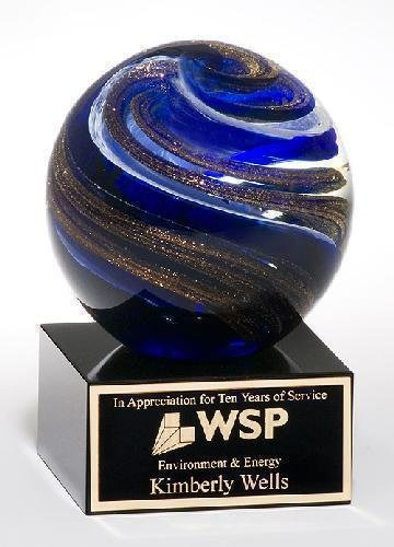 Blue Globe with White & Metallic Gold Highlights