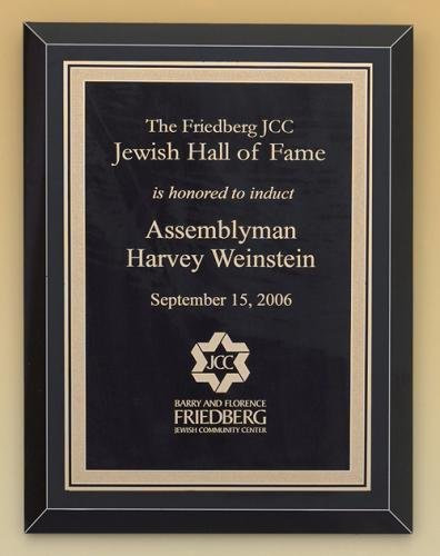Black Glass Plaque with Brass Plate